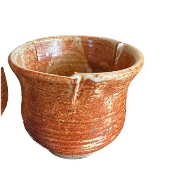 Handmade Rustic Stone Studio Pottery “Mingei-sota” Style Tea Pot & 4 Unique Tea